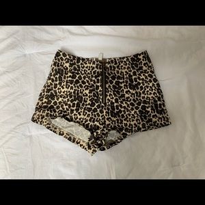 Cheetah print denim shorts